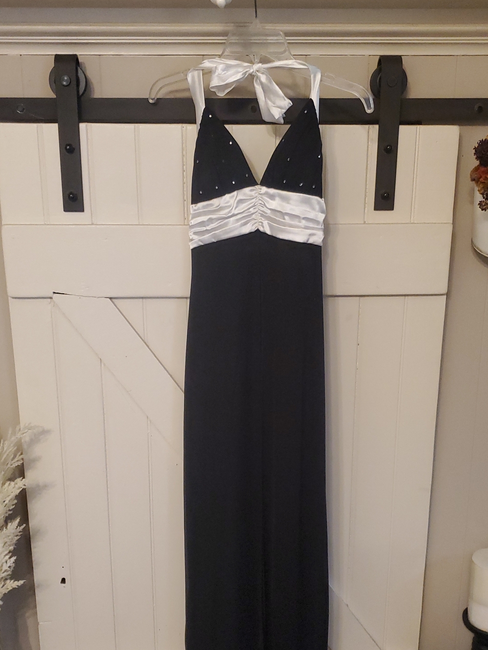 Black and White Halter Evening Dress